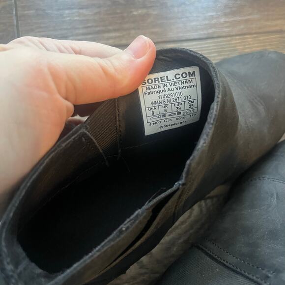Sorel Emelie Black Chelsea Low Heel Bootie Waterproof Leather Women's Size 8 - Picture 7 of 7